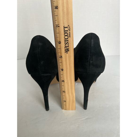 BOTKIER Black Adelia Asymmetric D’Orsay Peep Toe Suede Stiletto Pumps Size 8M - Picture 5 of 10